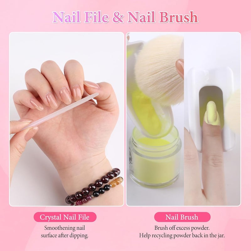 heemeei Dip Powder Recycling Tray System, Portable Nail Dip Powder Tray Kit with Nail Dust Brush, Glass Nail File, French Nail Art Manicure Essential Tool, Makeup Tool Glitter Saver(White) - Image 5